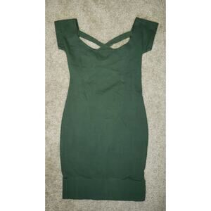 Naf Naf Linen Cross Cross Open Back Dark Green Dress Women Petite Size Small